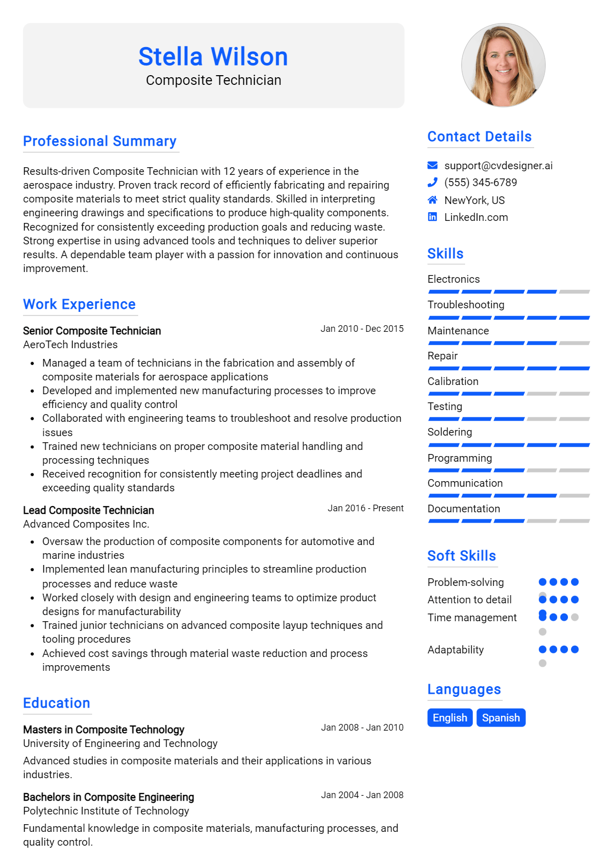 Composite Technician Resume Example