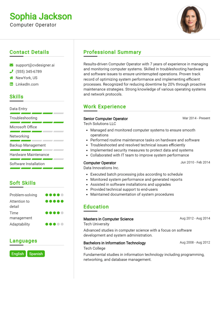 Computer Operator Resume Example for 2025: Downloadable Templates