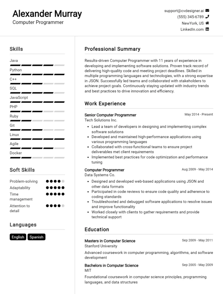 12 Computer Programmer CV Examples And Templates For 2025