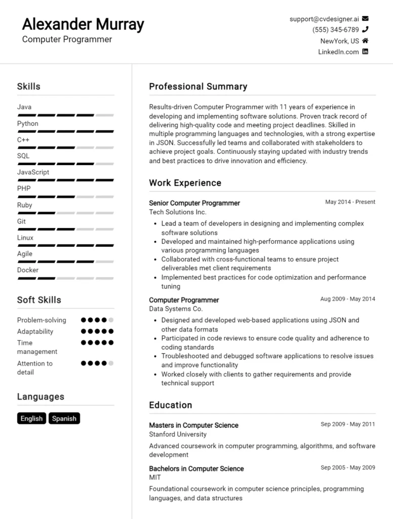 Computer Programmer CV Example