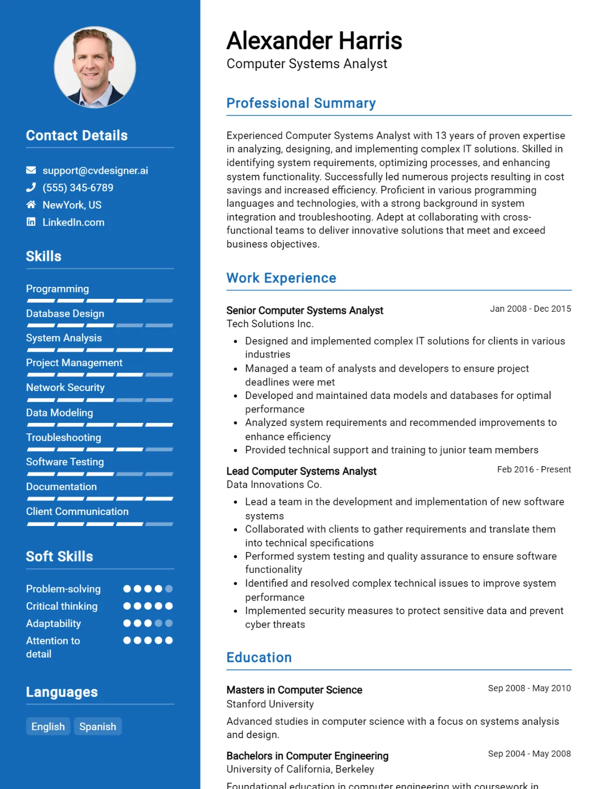 Computer Systems Analyst CV Example