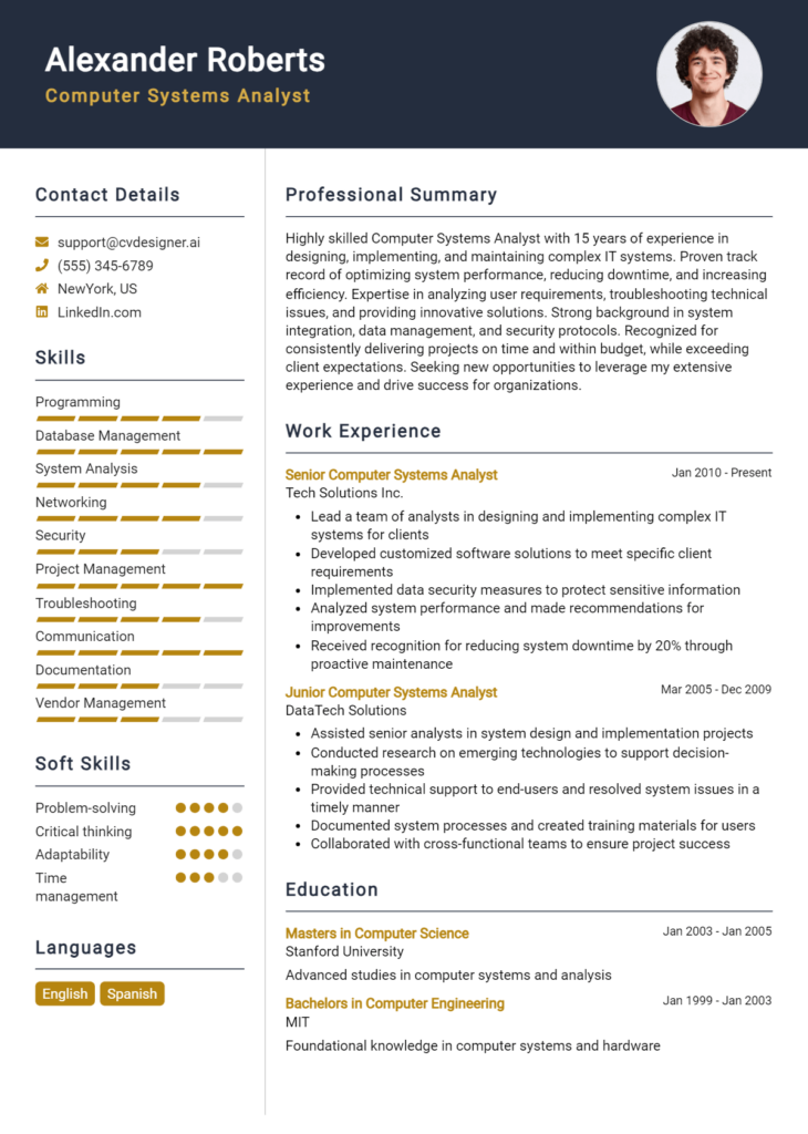 Computer Systems Analyst Resume Example
