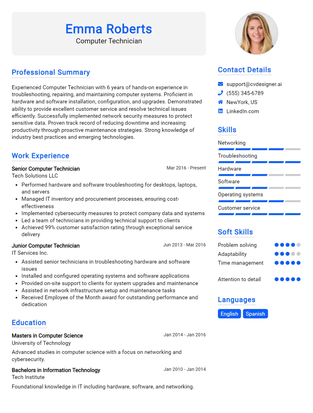 Computer Technician CV Example