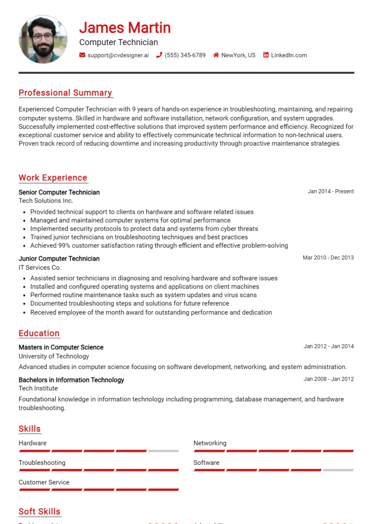 Computer Technician Resume Example for 2025: Writing Guide