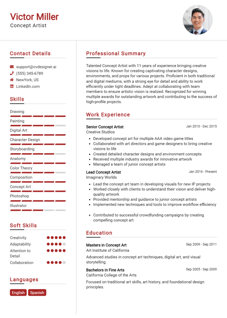 Concept Artist Resume Example for 2025: Writing Guide