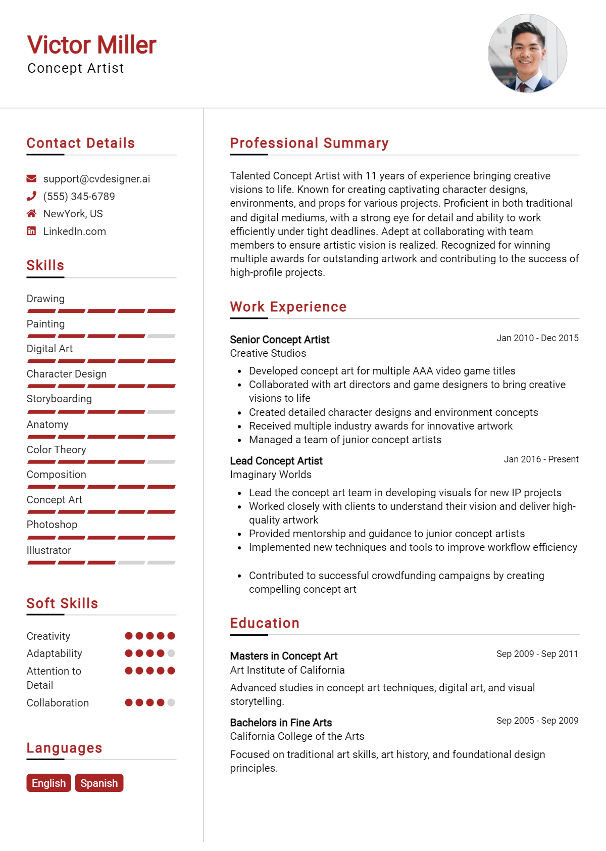 Concept Artist Resume Example for 2024: Writing Guide - CVDesigner.ai