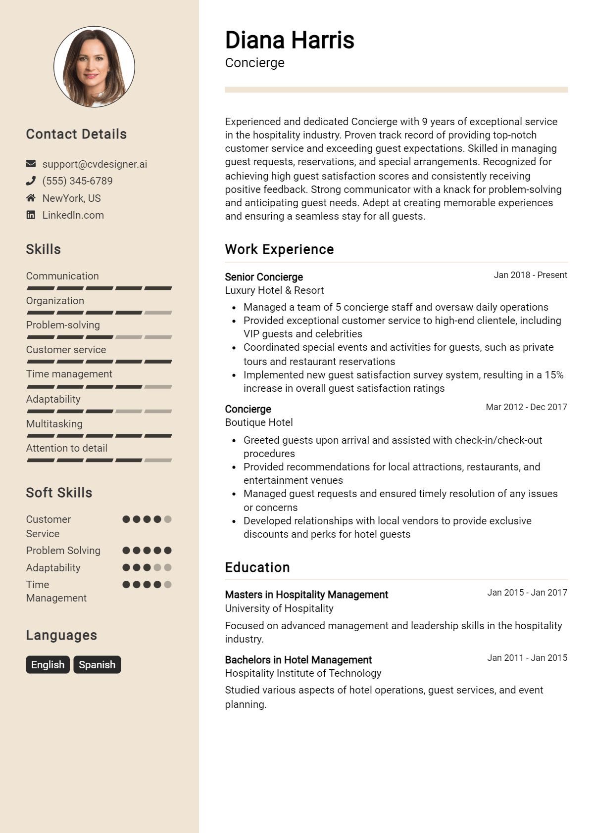 Concierge Resume Example