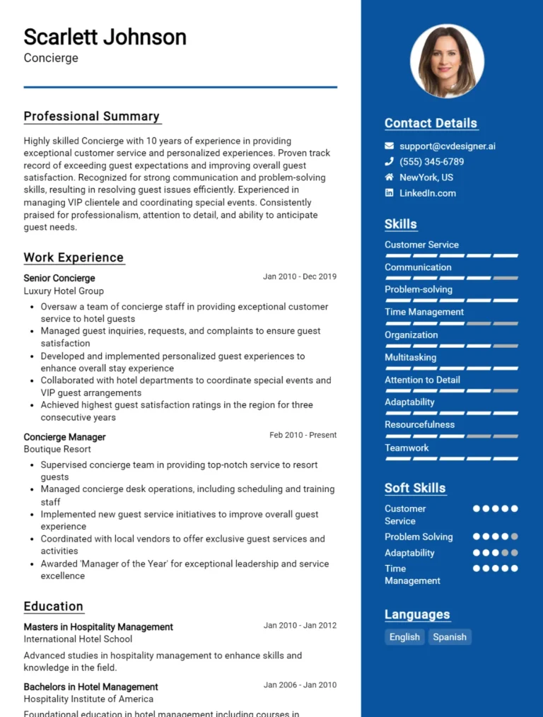 Concierge CV Example For 2025: Effective CV Writing Tips