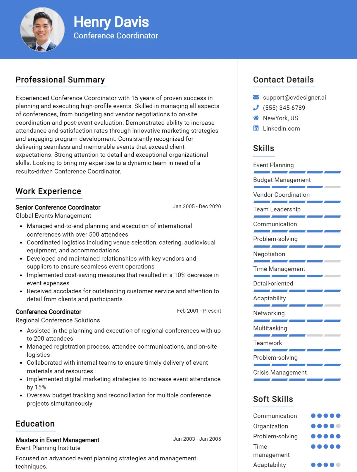 Conference Coordinator CV Example