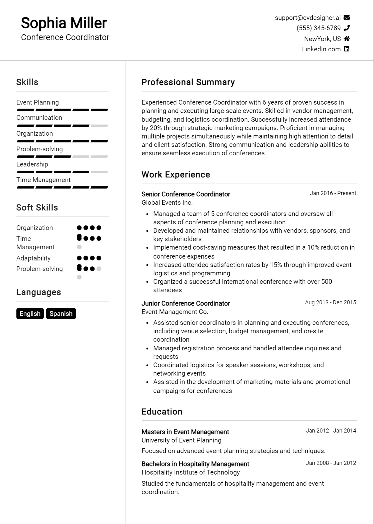 Conference Coordinator Resume Example