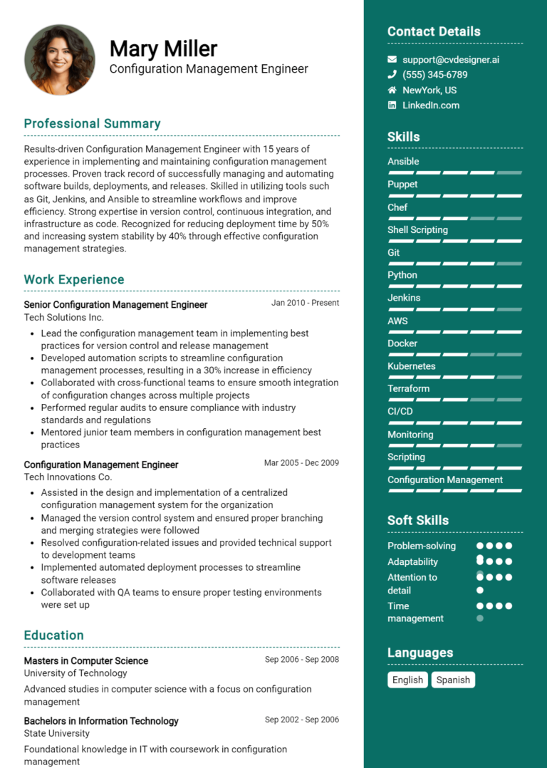 Configuration Management Engineer Resume Example for 2025: Ultimate Guide