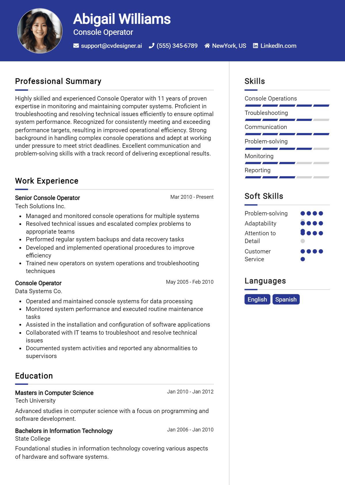 Console Operator Resume Example