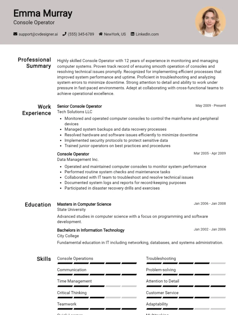 Console Operator CV Example For 2025: Strategies & Templates