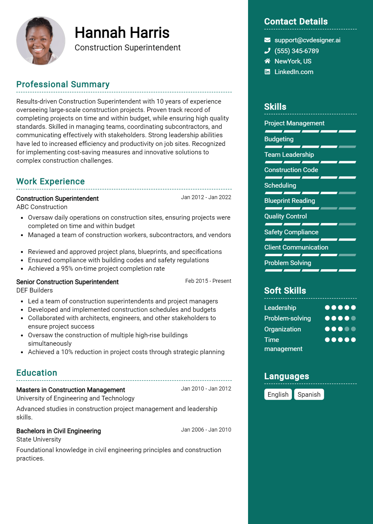 Construction Superintendent Resume Example