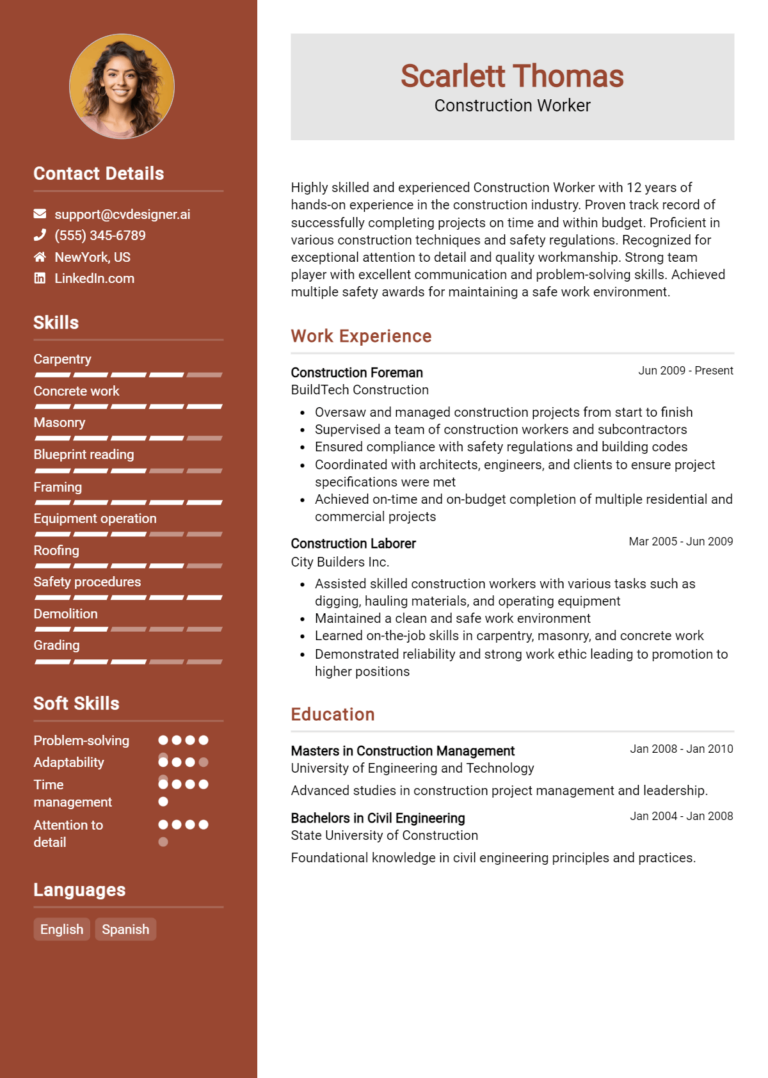 Construction Worker Resume Example for 2025: Best Formatting Tips