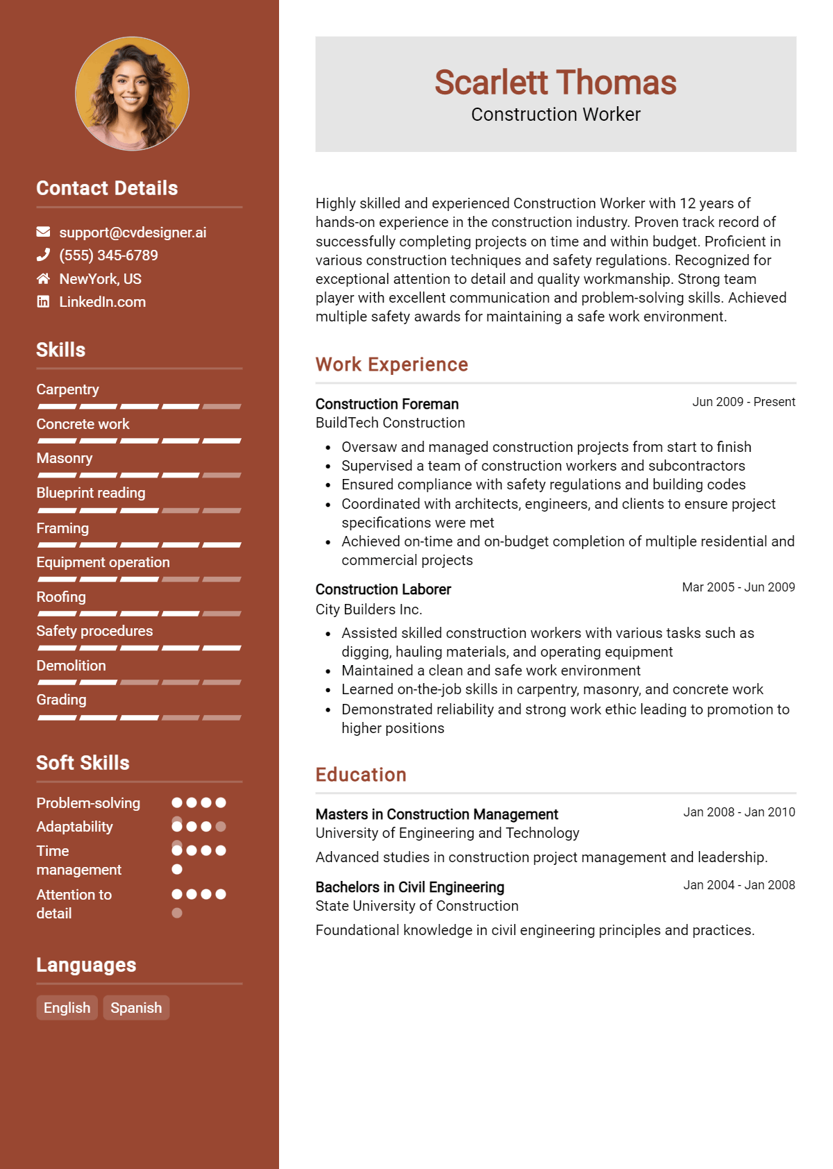 Construction Worker Resume Example