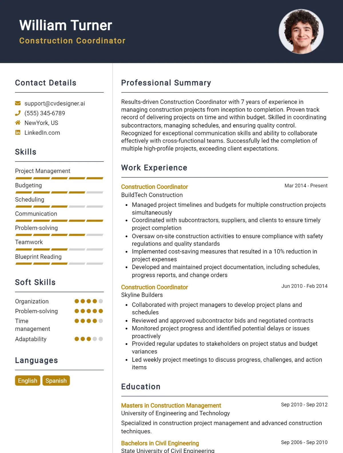 Construction Coordinator CV Example