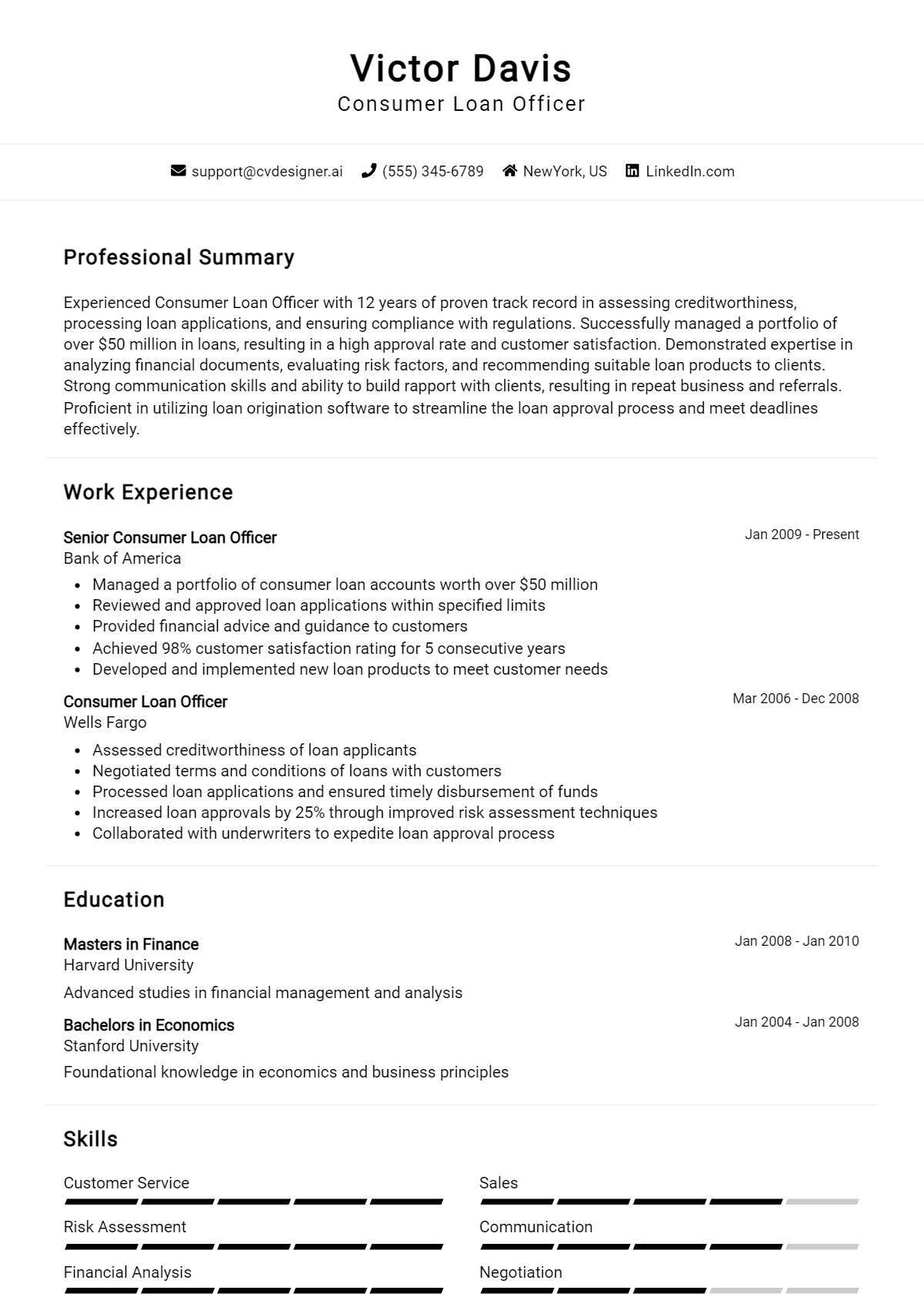 Consumer Loan Officer Resume Example