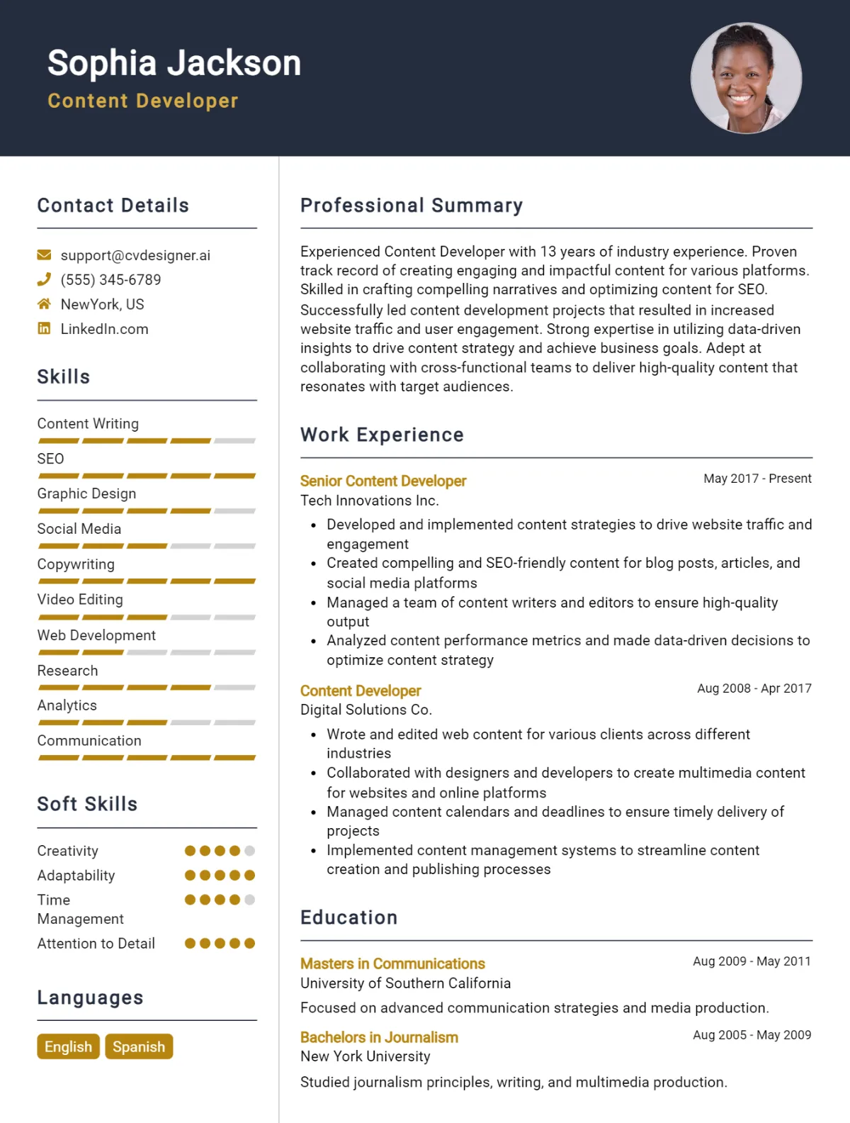 Content Developer CV Example