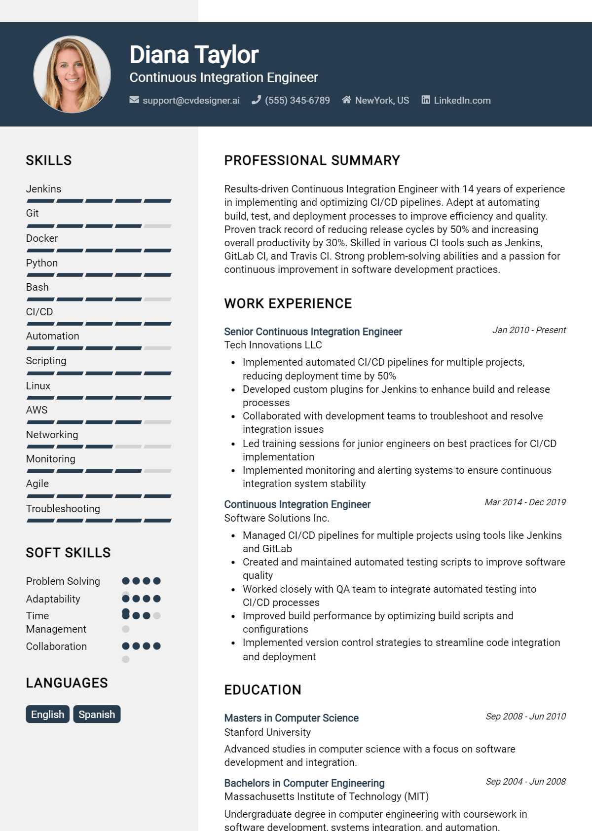 Continuous Integration Engineer Resume Example