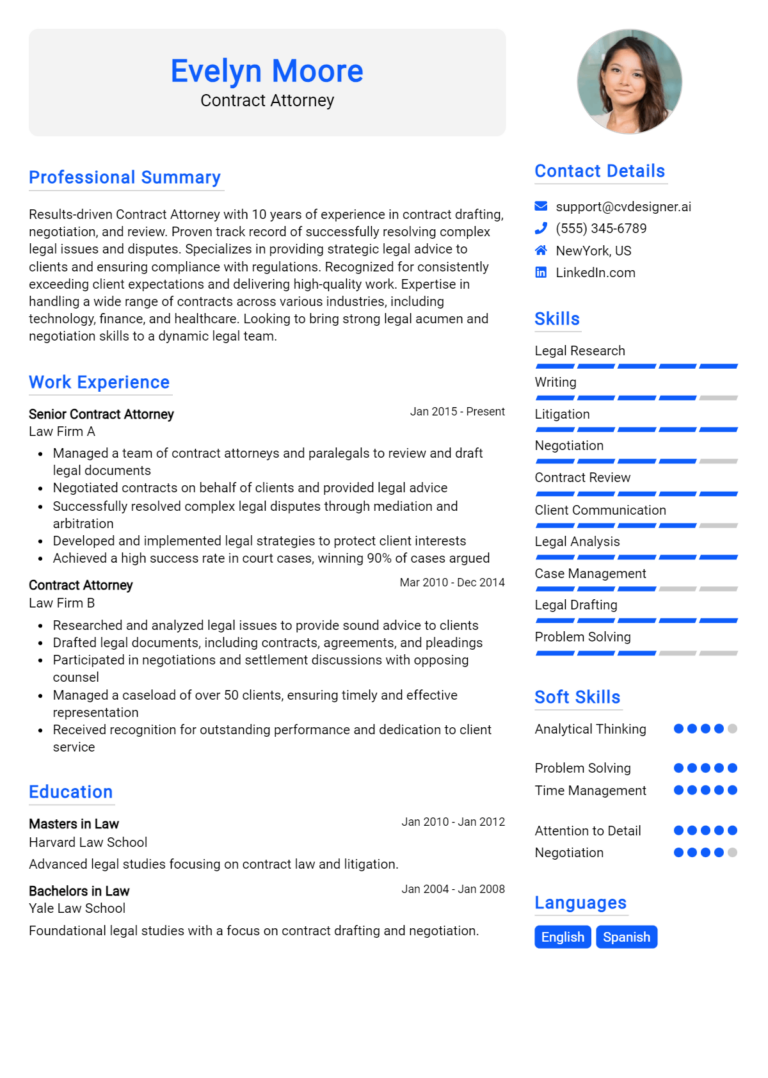 Contract Attorney Resume Example for 2025: Ultimate Guide