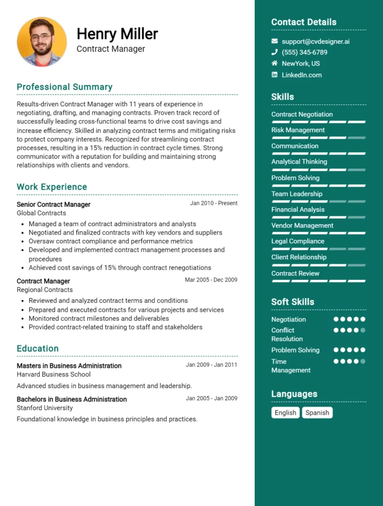 Contract Manager CV Example For 2025: Expert Tips & Templates