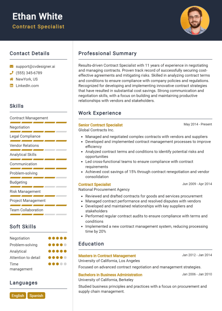 Contract Specialist Resume Example for 2025: How to Craft a Winning CV