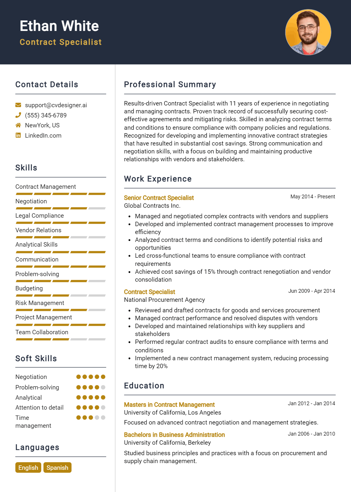 Contract Specialist Resume Example