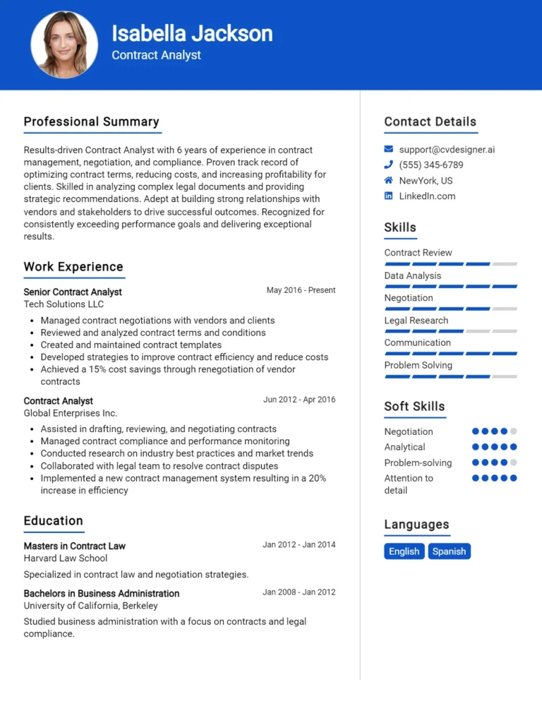 Contract Analyst CV Example For 2025: Tips to Stand Out