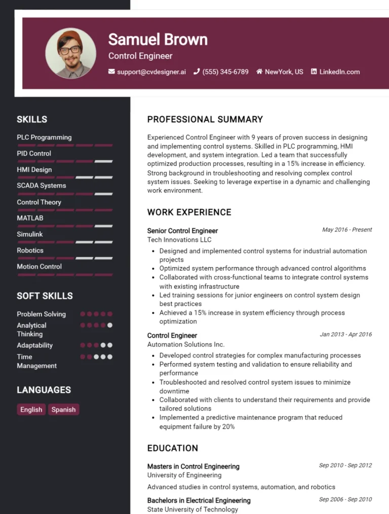 Control Engineer CV Example For 2025: How to Craft a Winning CV