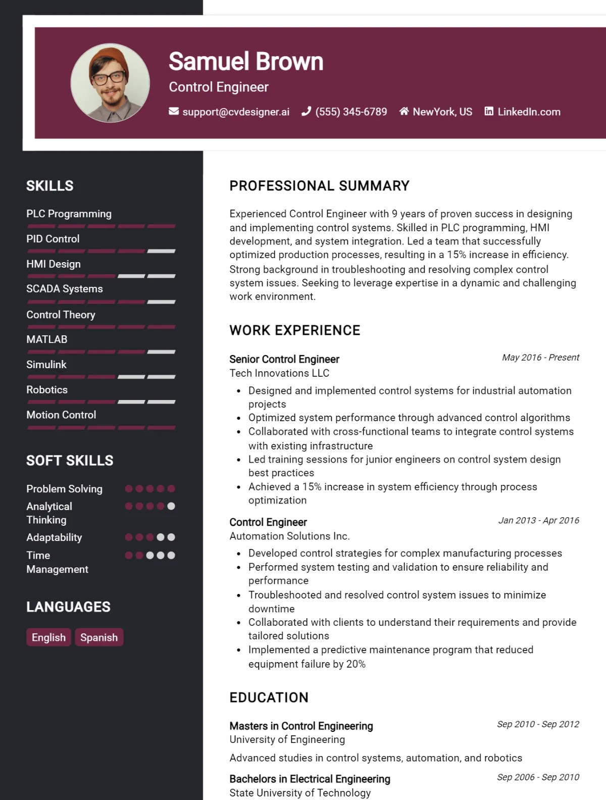 Control Engineer CV Example