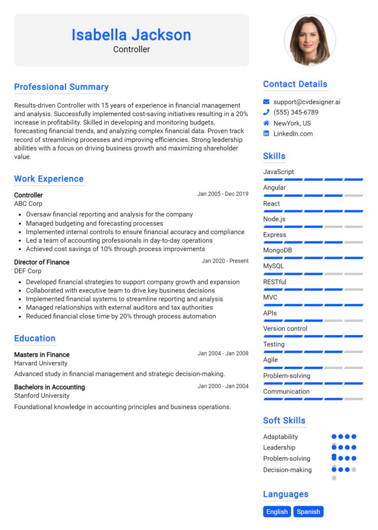 Controller Resume Example for 2025: Samples & Best Practices