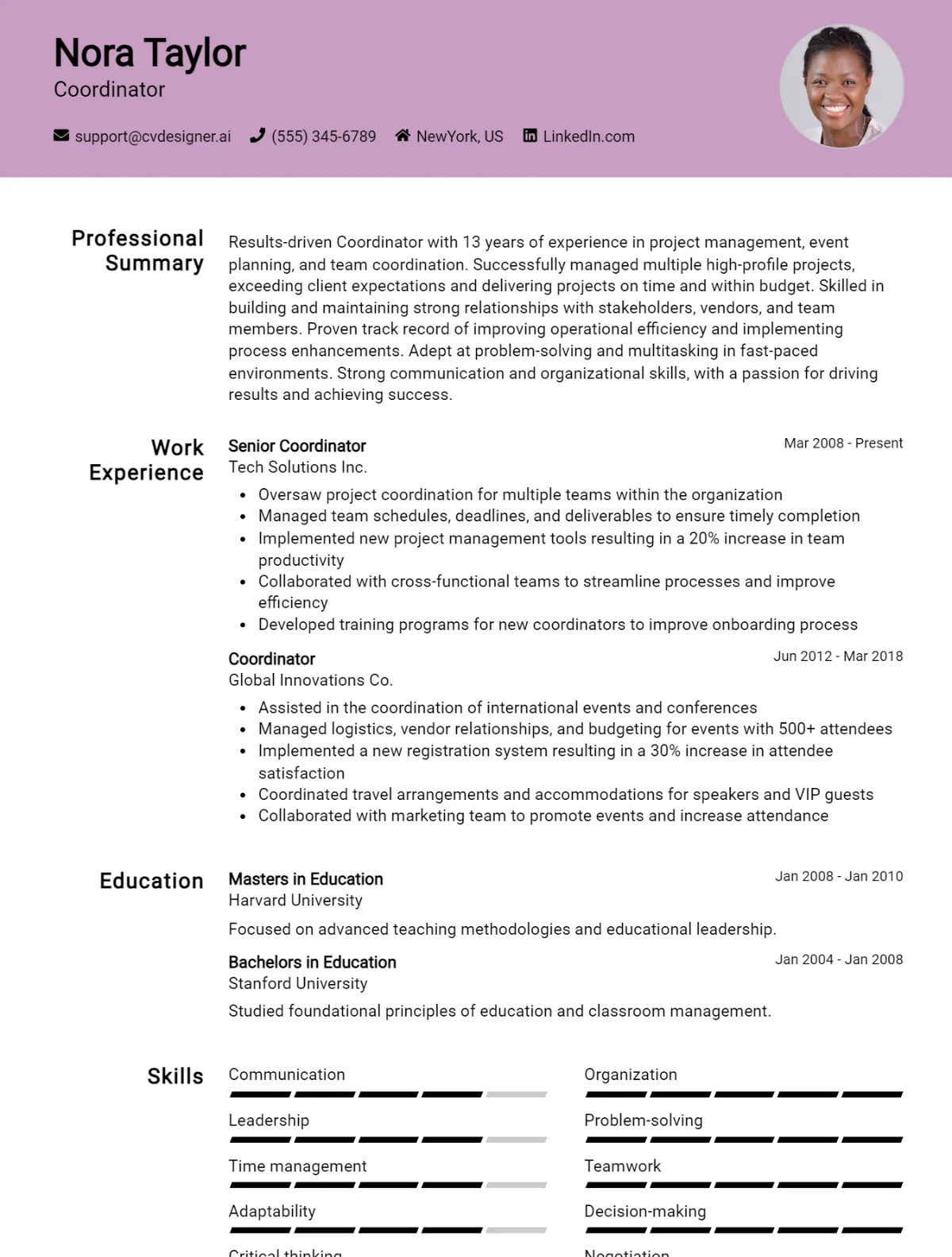 Coordinator CV Example