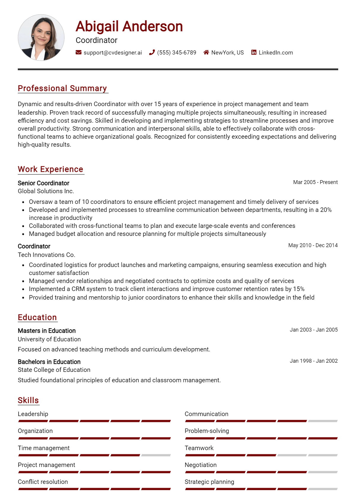 Coordinator Resume Example