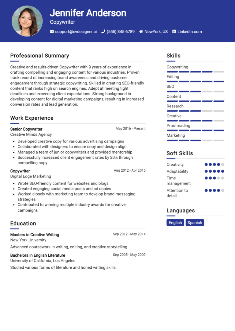 Copywriter Resume Example for 2025: Ultimate Guide
