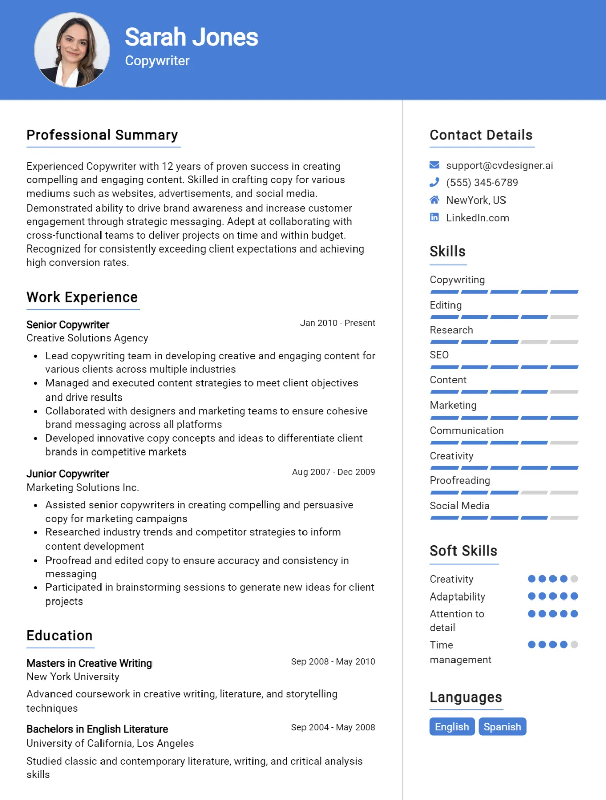 Copywriter CV Example