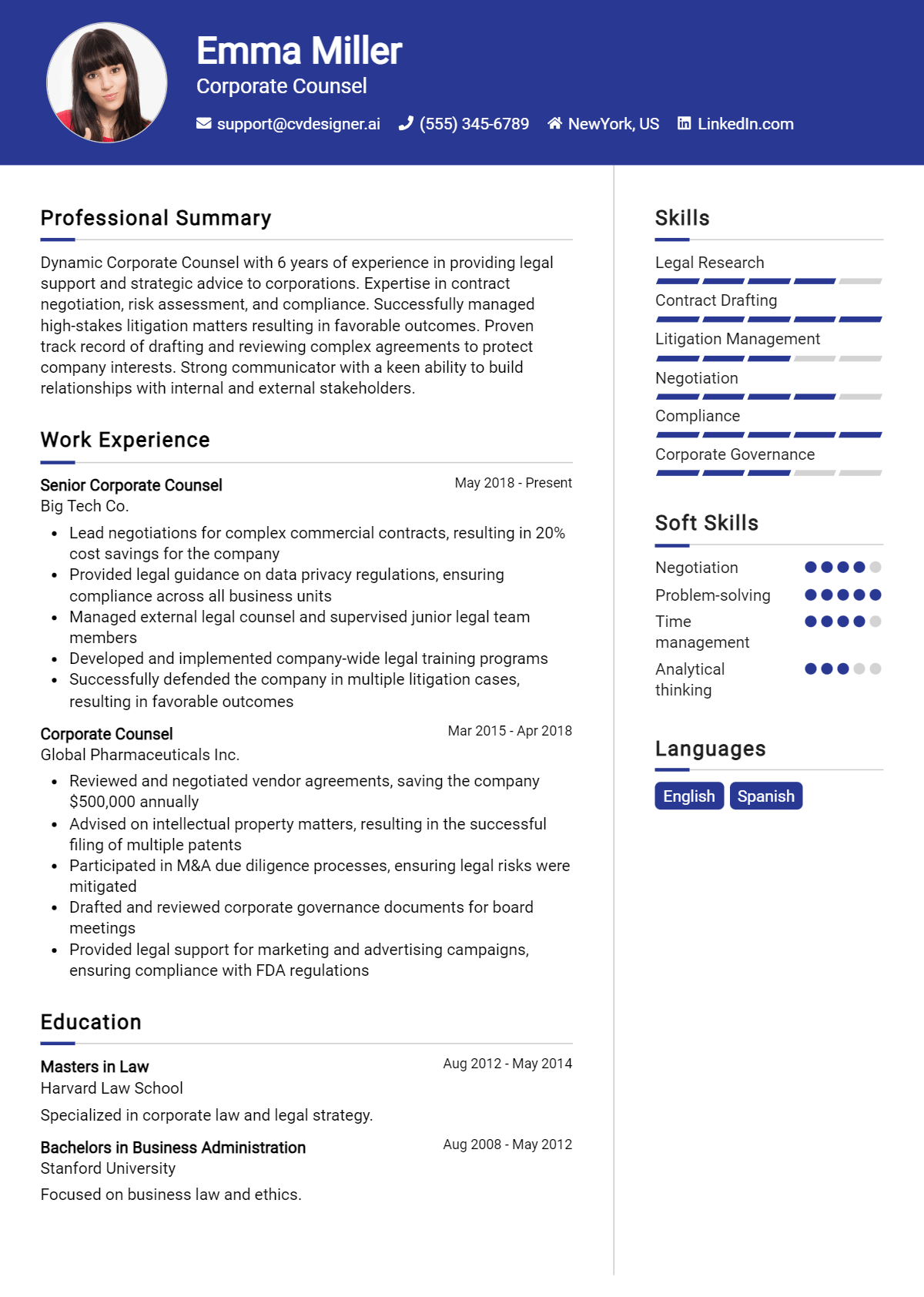 Corporate Counsel Resume Example