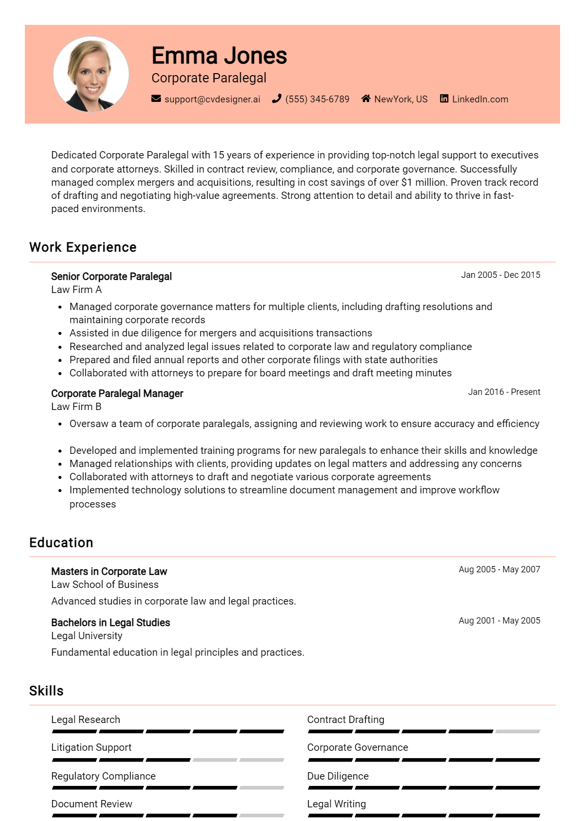 Corporate Paralegal Resume Example