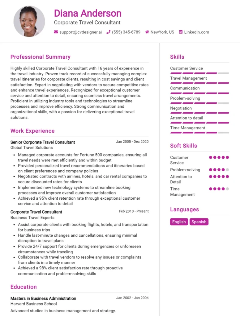 Corporate Travel Consultant CV Example