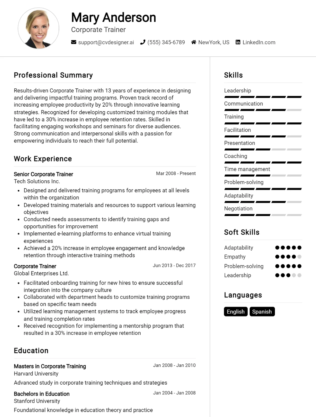 Corporate Trainer CV Example