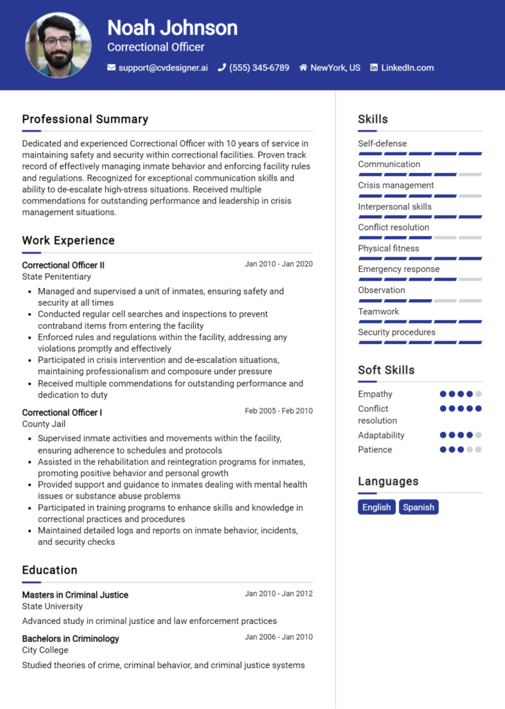 Correctional Officer Resume Example for 2024: Free Templates ...