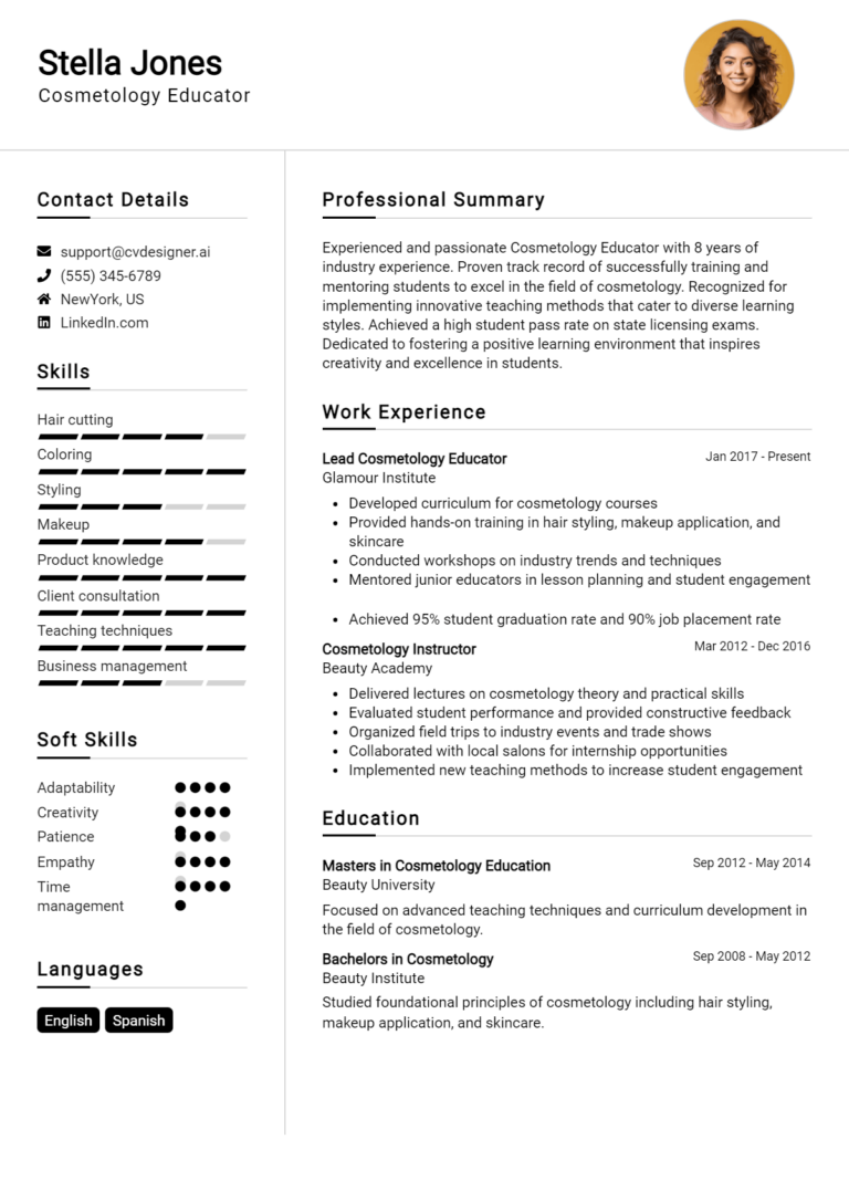 Cosmetology Educator Resume Example for 2025: Proven Tips & Templates