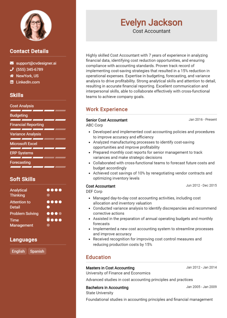 Cost Accountant Resume Example for 2025: Tips to Stand Out