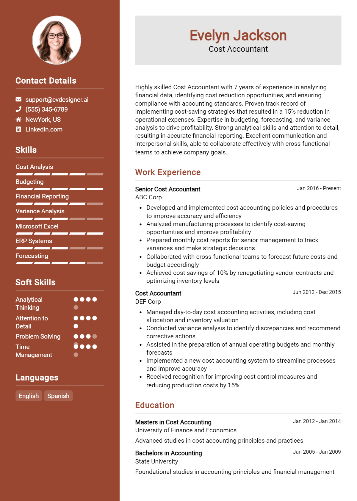 Cost Accountant Resume Example