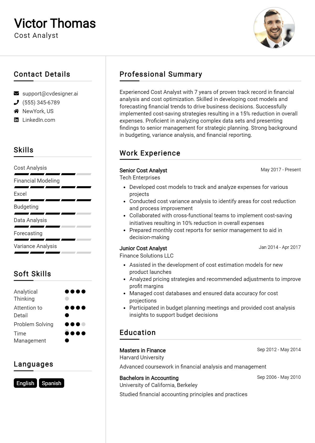 Cost Analyst Resume Example