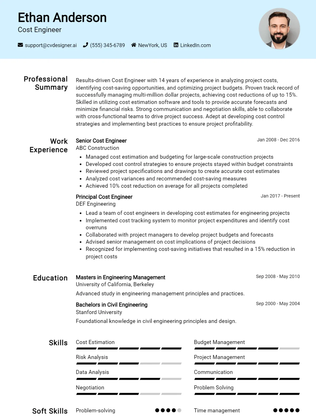 Cost Engineer CV Example