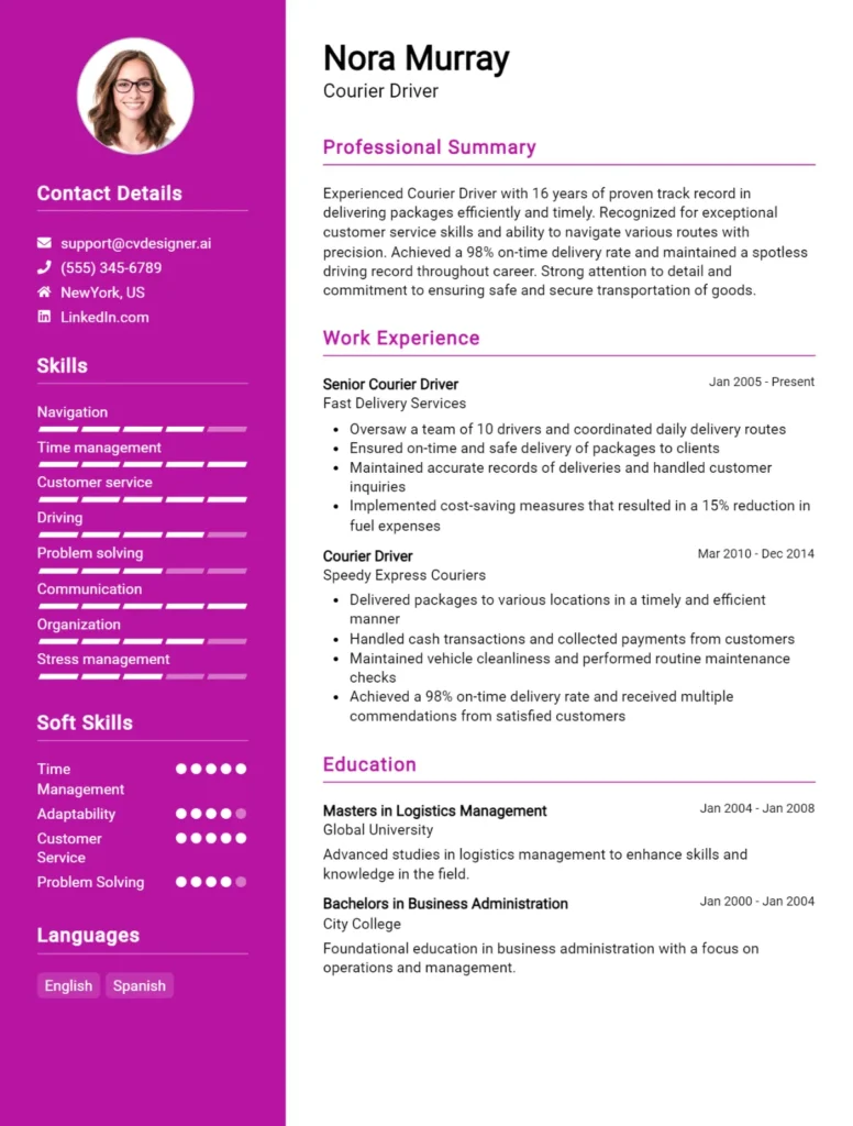 Courier Driver CV Example