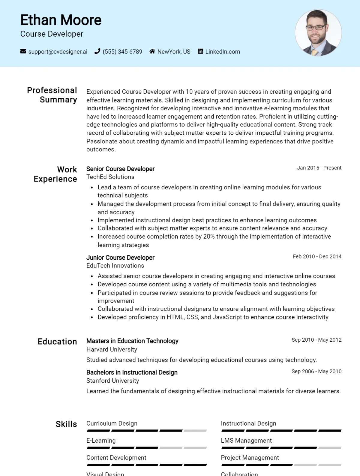Course Developer CV Example