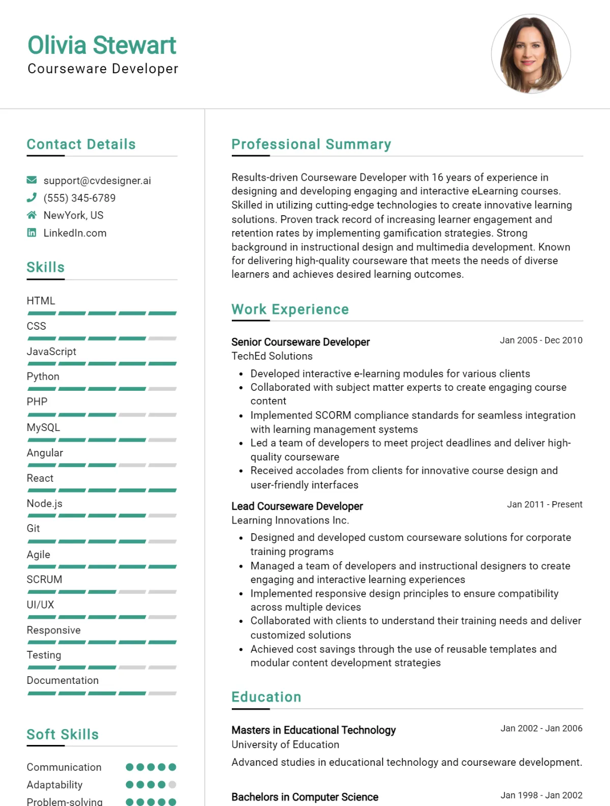 Courseware Developer CV Example