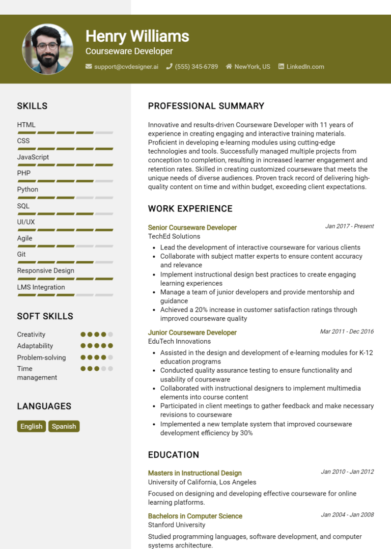 Courseware Developer Resume Example for 2024: Best Writing Tips ...